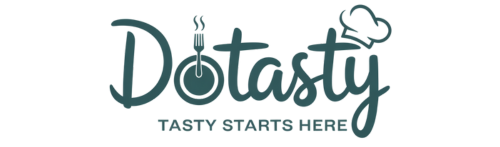 Dotasty logo featuring a handwritten-style font with a cooking pan integrated into the letter ‘o’ and a chef’s hat over the letter ‘y’, with the tagline ‘Tasty Starts Here’ underneath