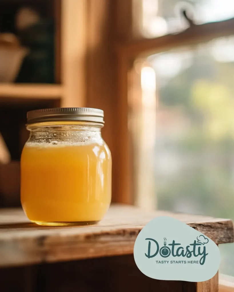 Jar of creamed honey stored in a cool, dry pantry.