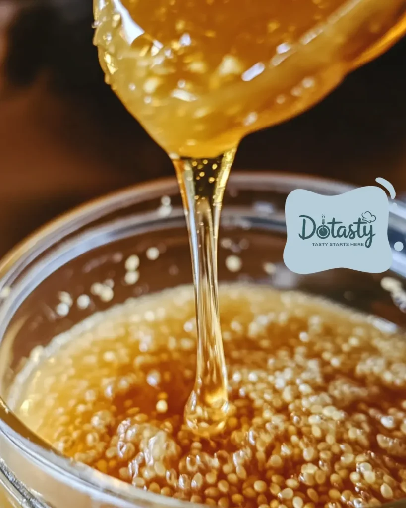 Mixing seed honey into raw honey until smooth and creamy.