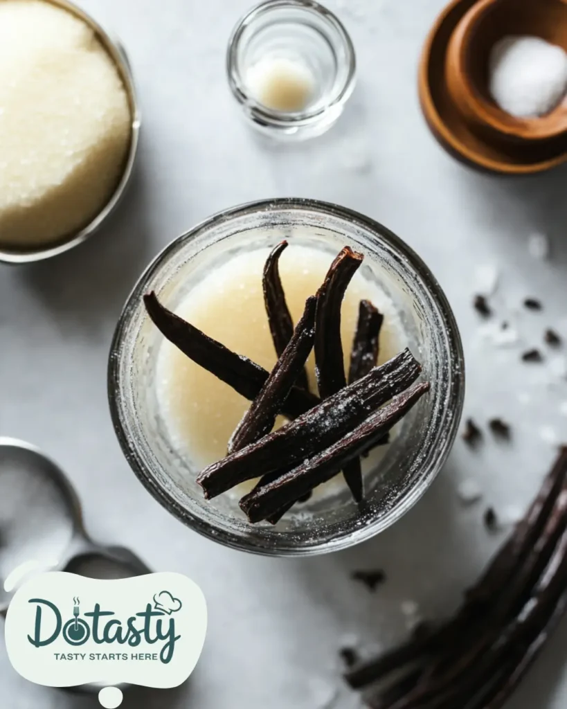 Vanilla beans, sugar, and vodka in a blender