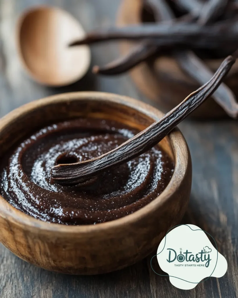 Vanilla paste stirred into frosting and coffee.