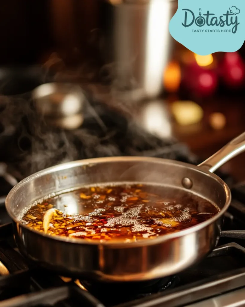 Brine ingredients simmering in a saucepan on the stove.