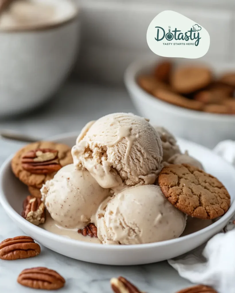Brown butter ice cream served with shortbread and toasted pecans
