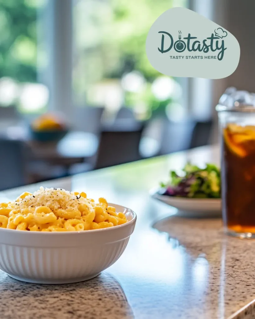 Macaroni folded into the smooth, cheesy mixture for ultimate comfort
