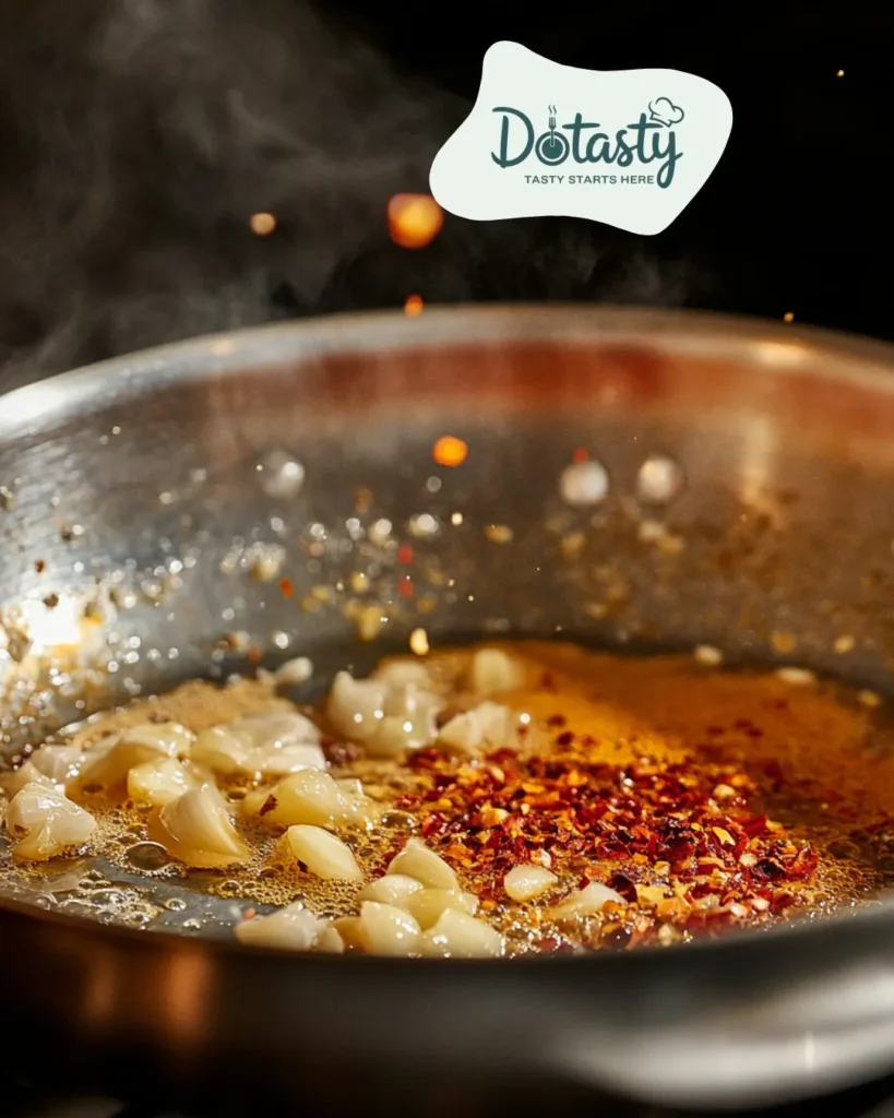 Garlic and spices sautéing in butter for sauce base