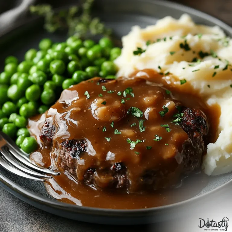 Hearty Amish hamburger steak bake in casserole dish, golden and bubbling
