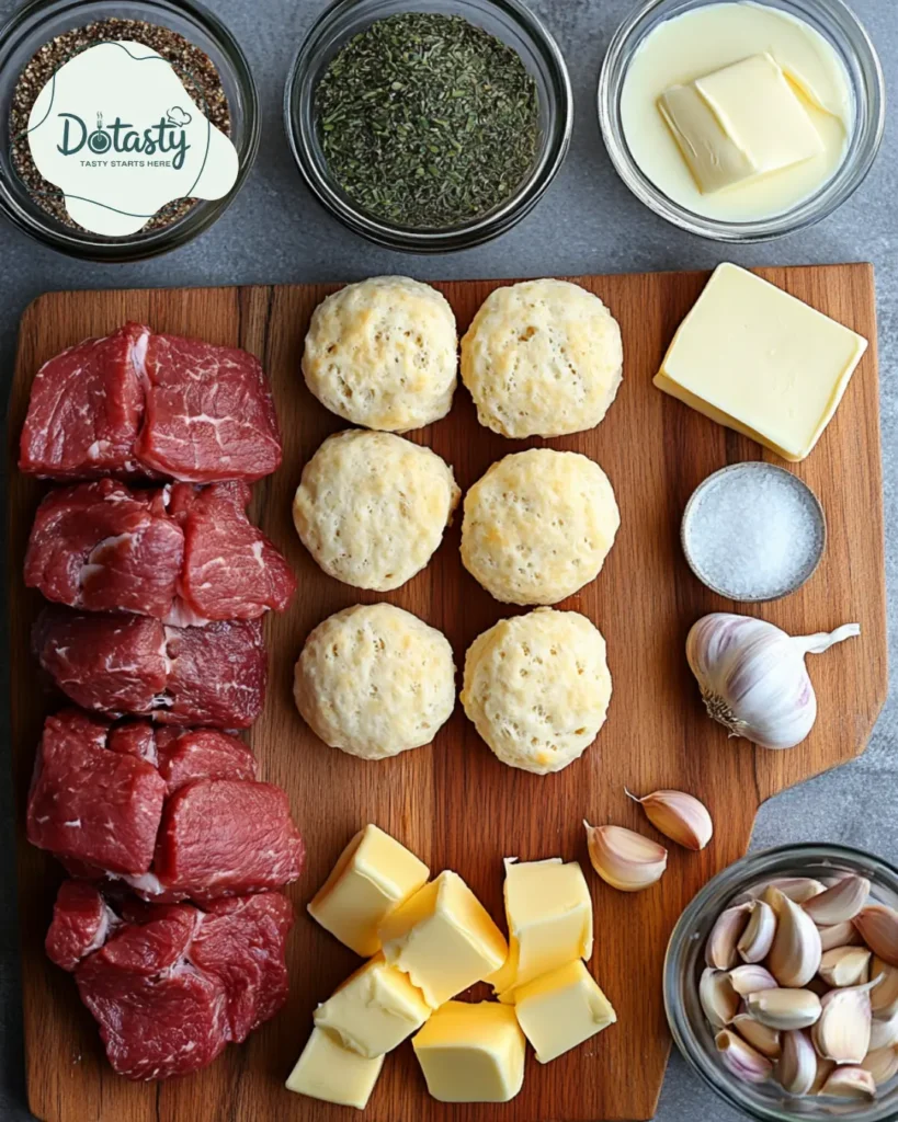 Ingredients for garlic parmesan cheeseburger bombs ready for prep.