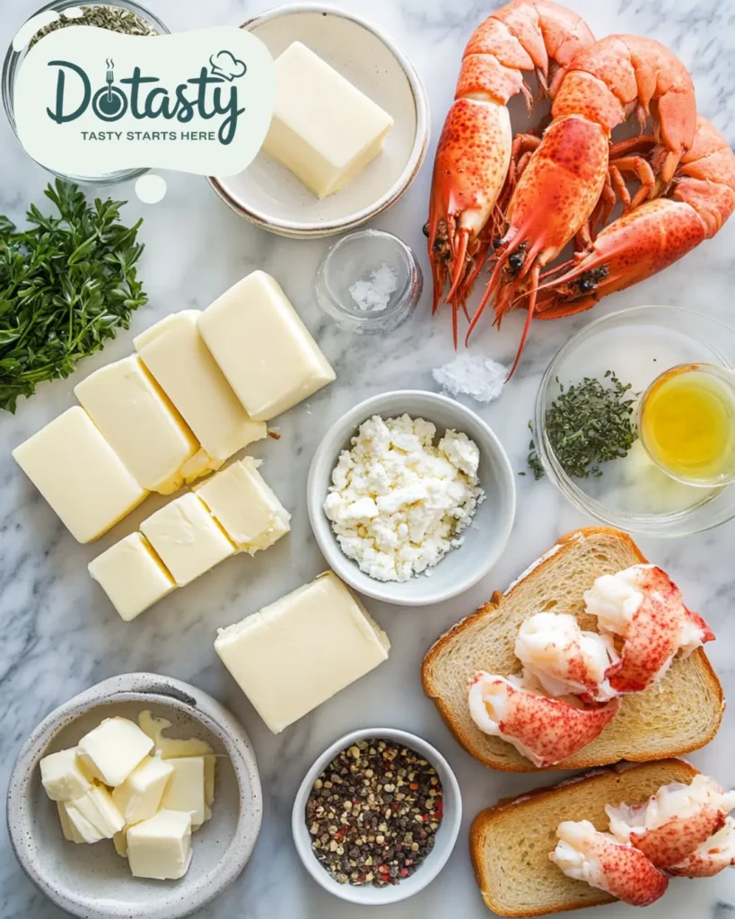Ingredients for lobster grilled cheese laid out on a counter