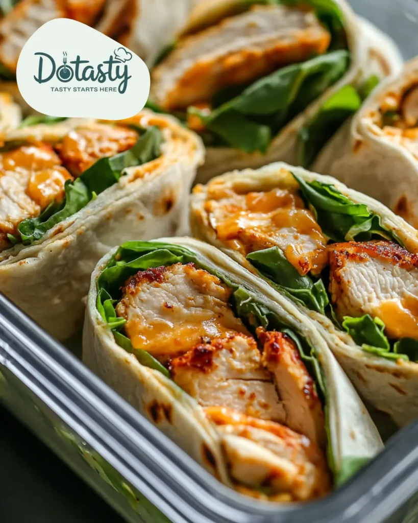 Leftover cheesy garlic chicken wraps in storage container