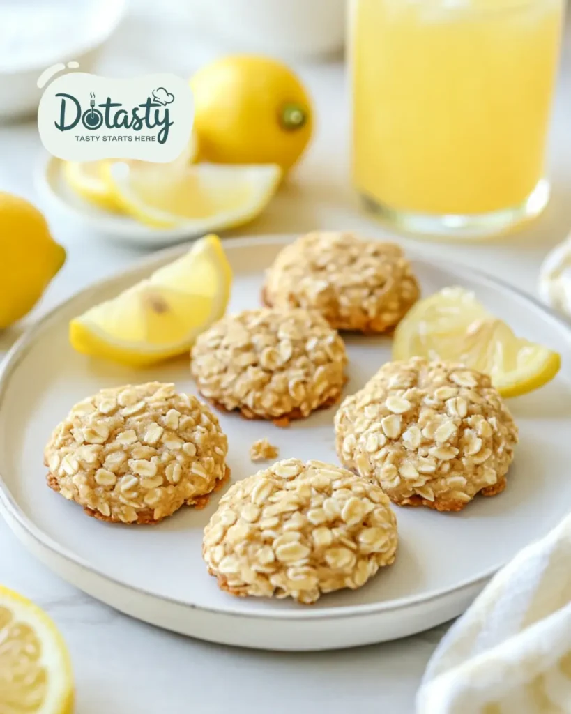 Lemon no bake cookies on a tray with lemonade and lemon wedges