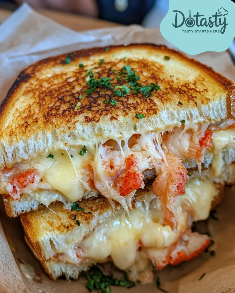 Lobster grilled cheese sandwich, golden and crispy with cheese oozing