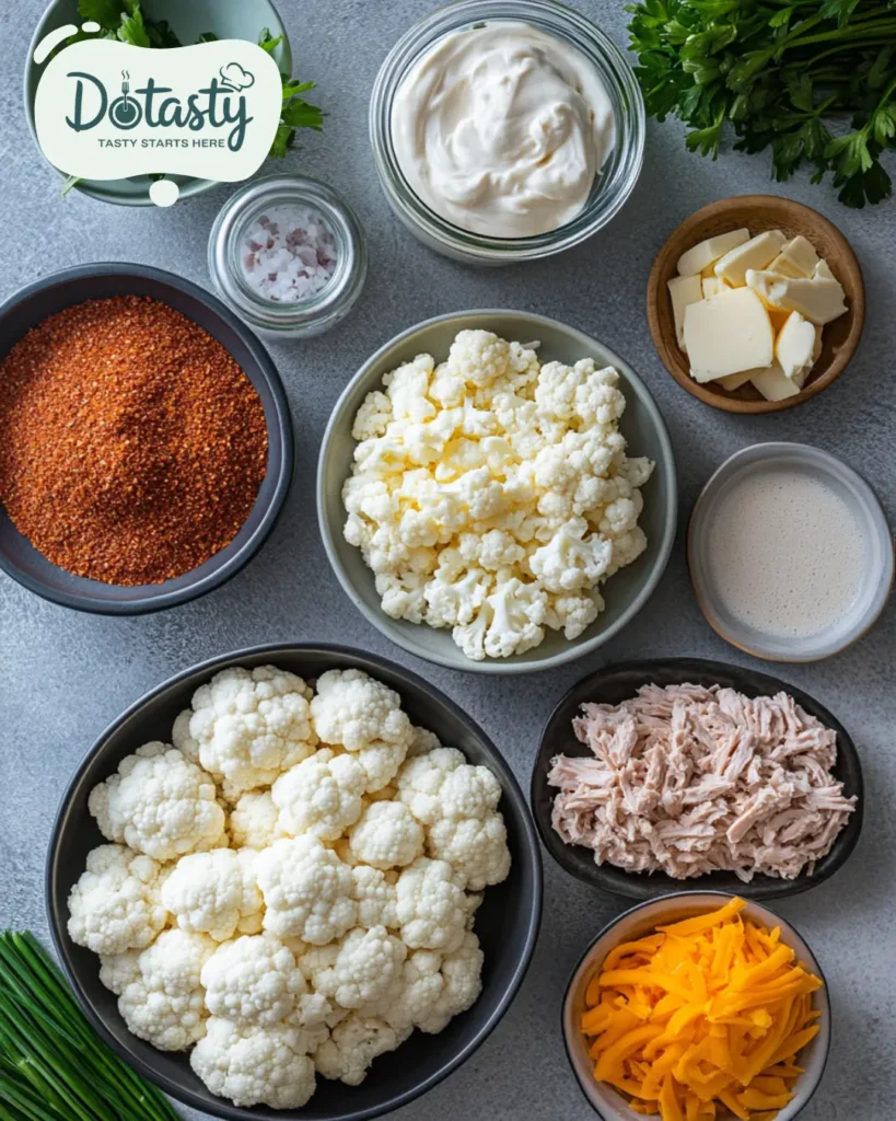 Neatly arranged ingredients for keto tuna casserole on a wooden counter.