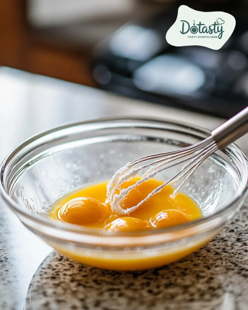 Whisking egg yolks and sugar until pale and smooth